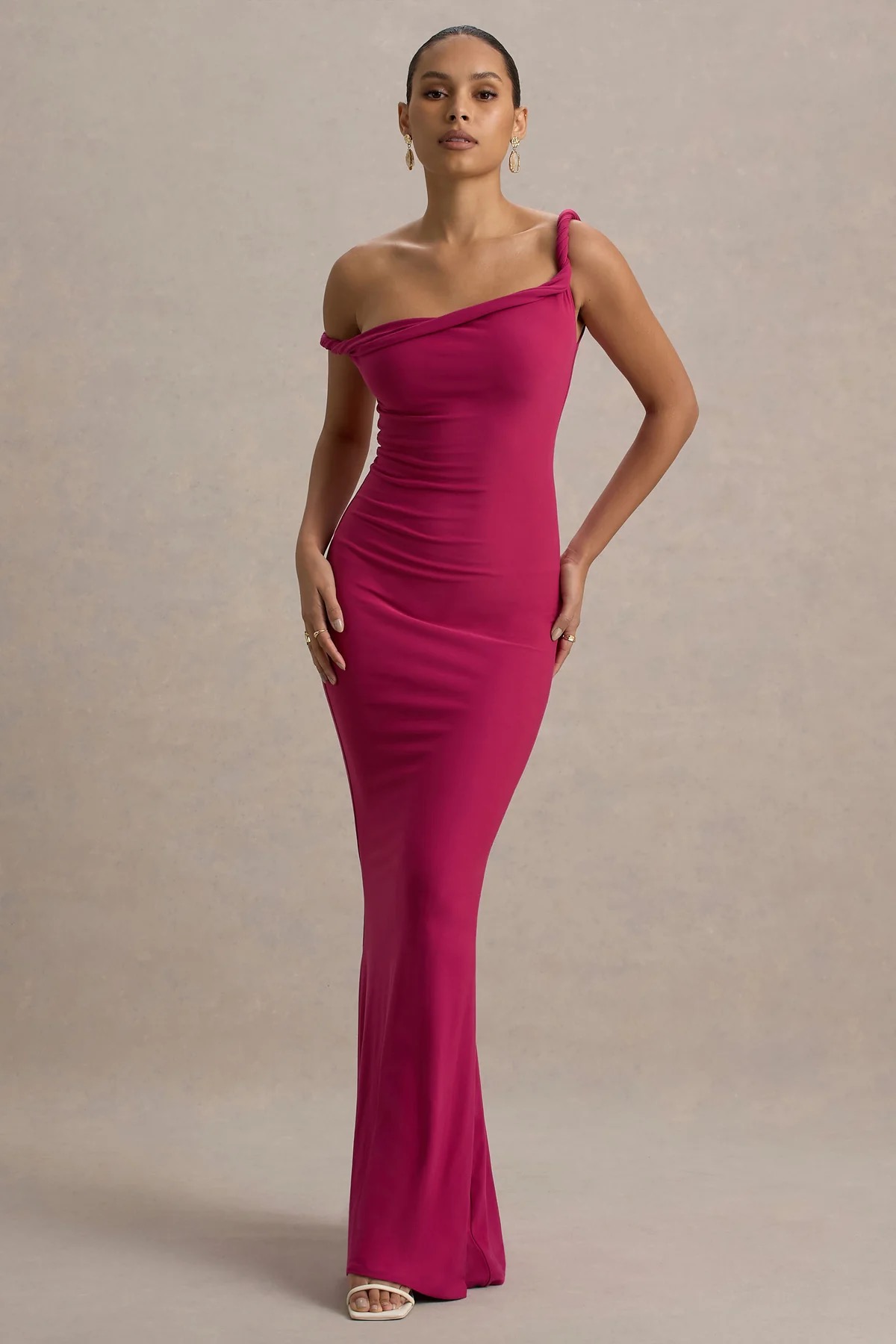 One-Shoulder Magenta Gown